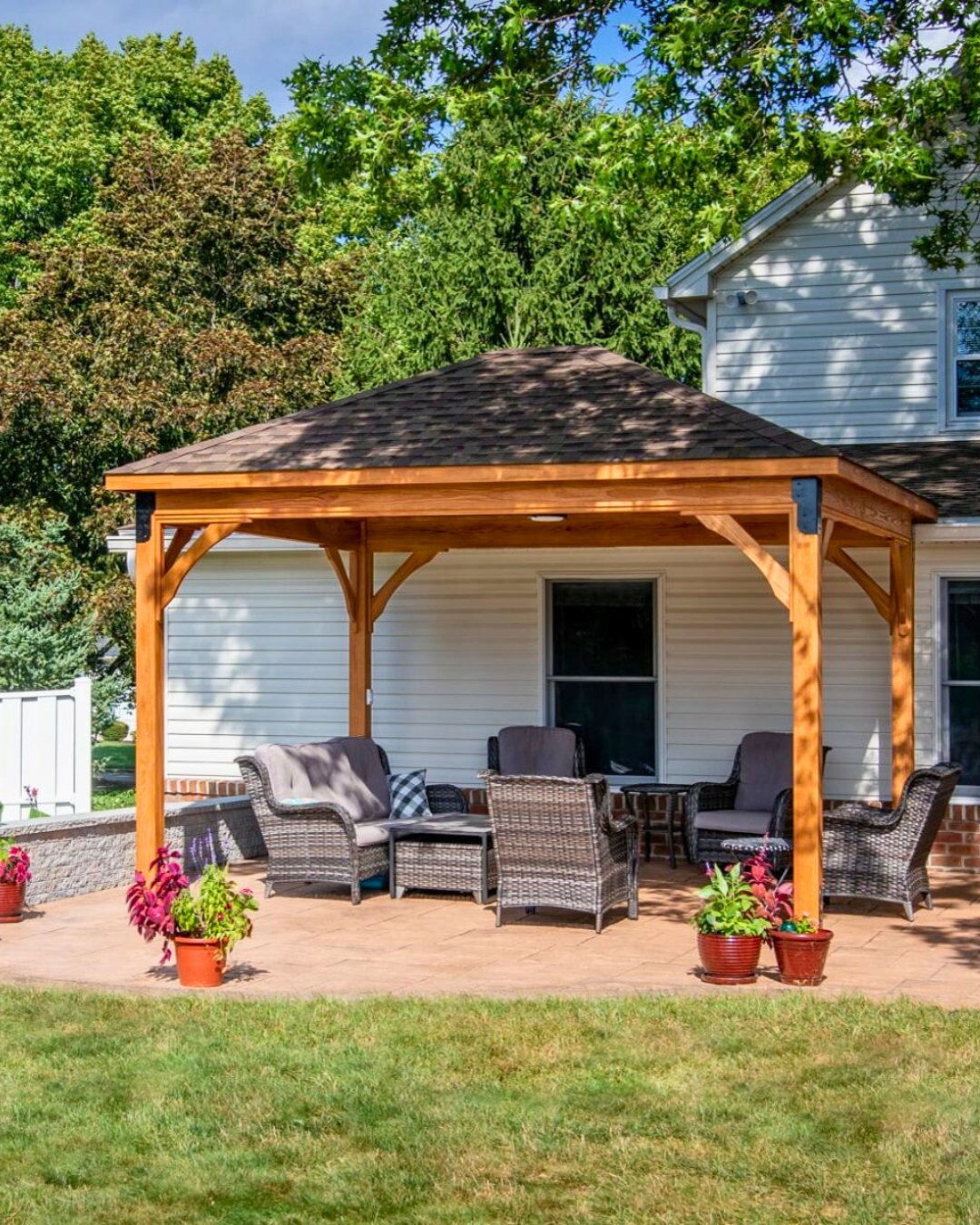 5. the Sunlit Canopy Of Wisteria and the Intricate Timber Lattice Pavilion