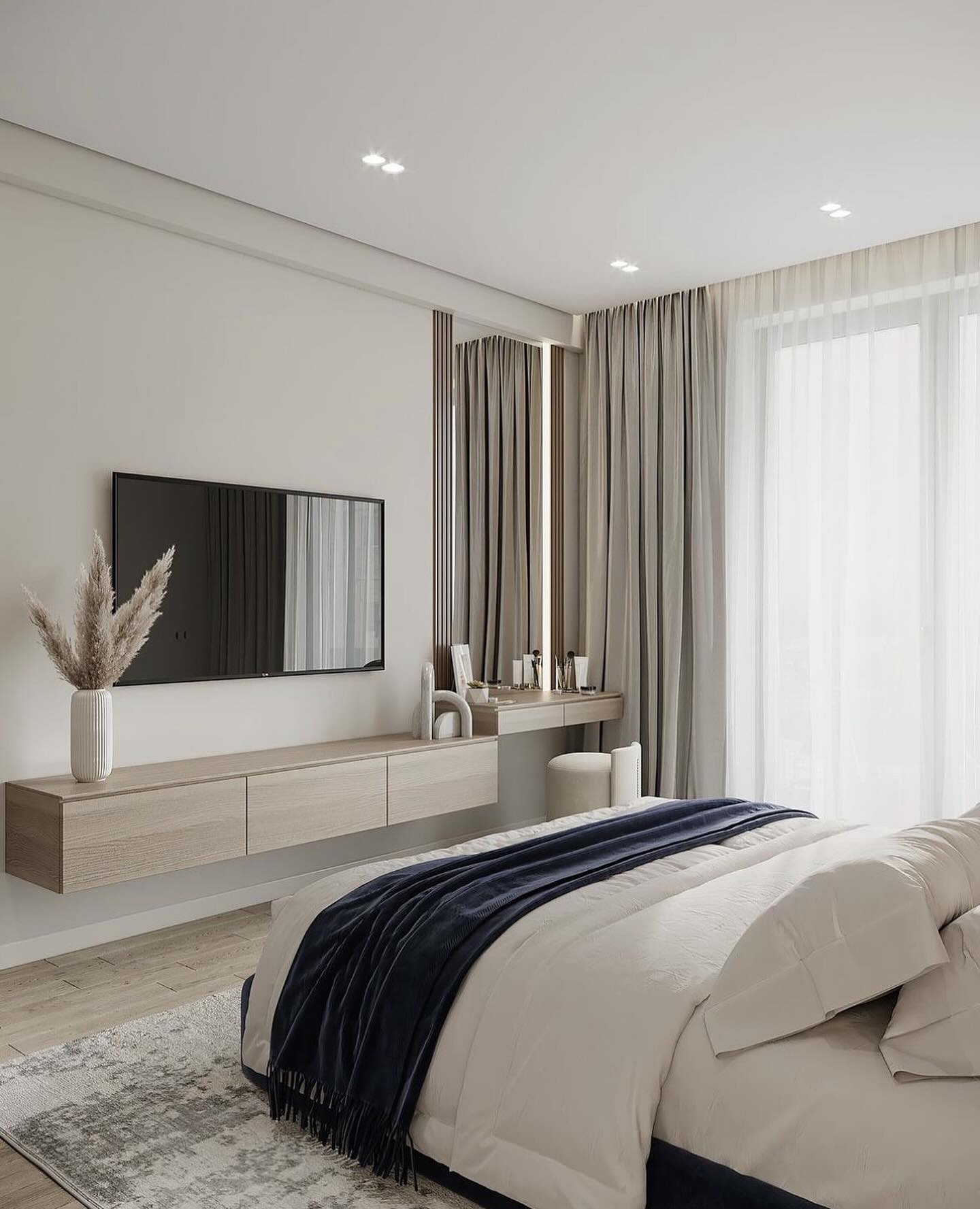 30. Moonlit Serenity: a Bedside Lamp Casting Shadows on Geometric Wall Art