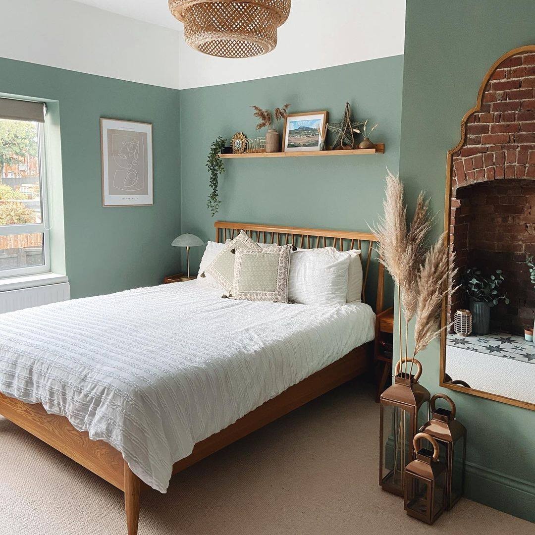 3. Moonlit Moss Canopy Over Rustic Charm: a Sage Green Boho Bedroom