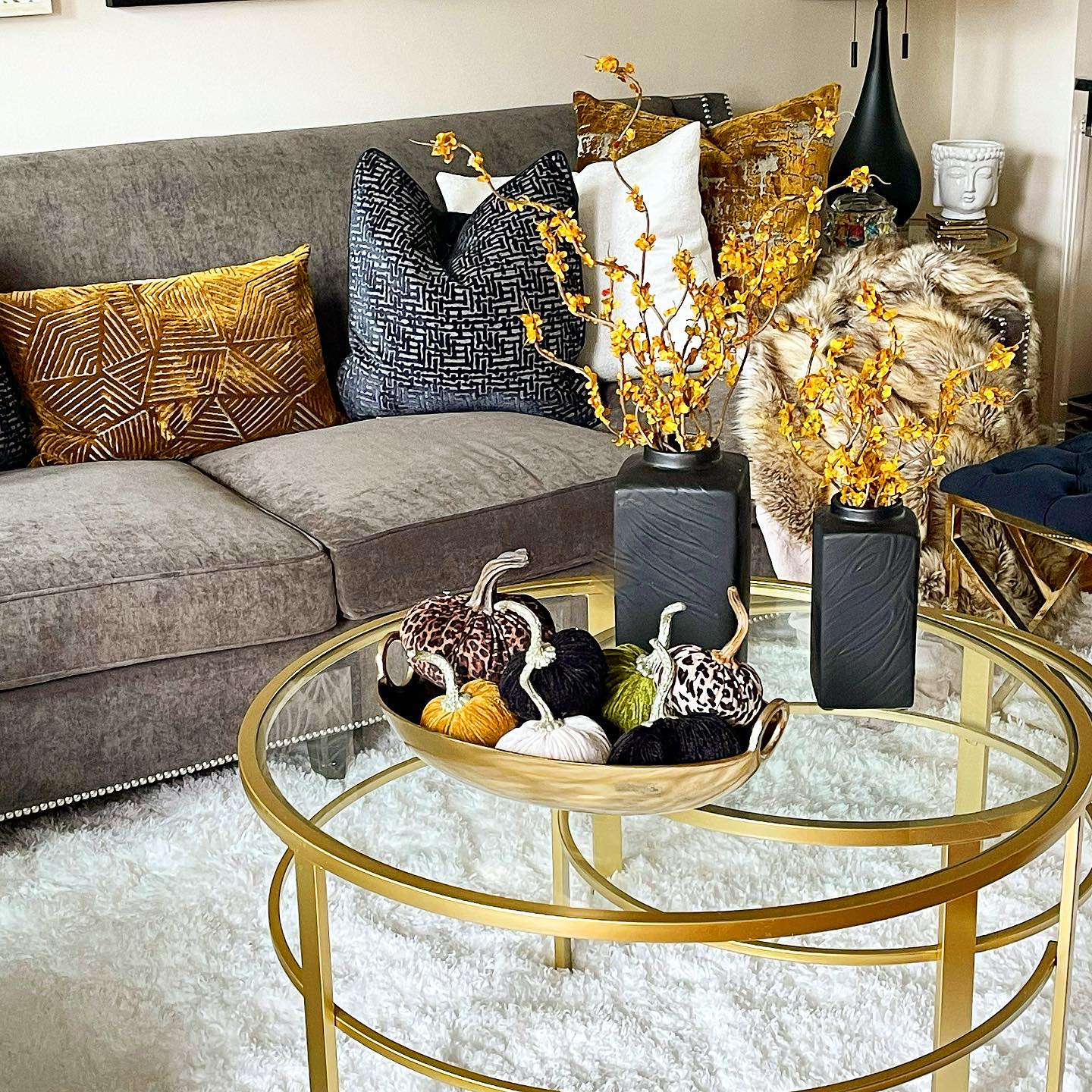 2. a Rustic Pumpkin Patch Arranged on a Vintage Chestnut Coffee Table