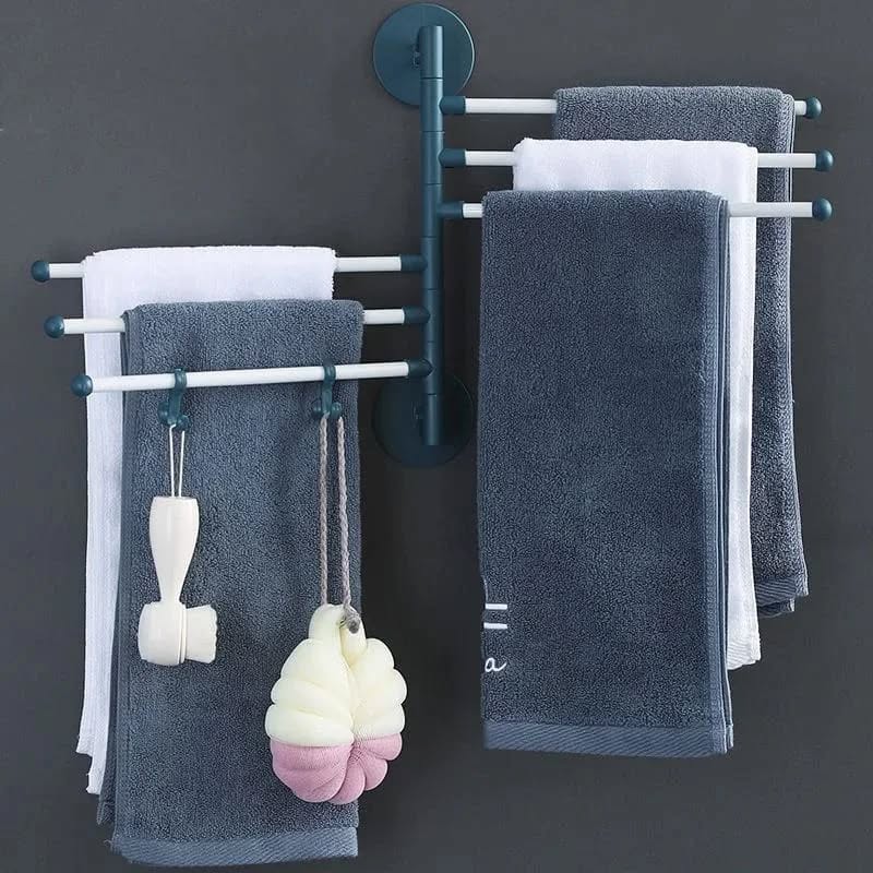 4. Cobalt Cascade: a Towel Holder with Blue Glass Accents and Metallic Curves