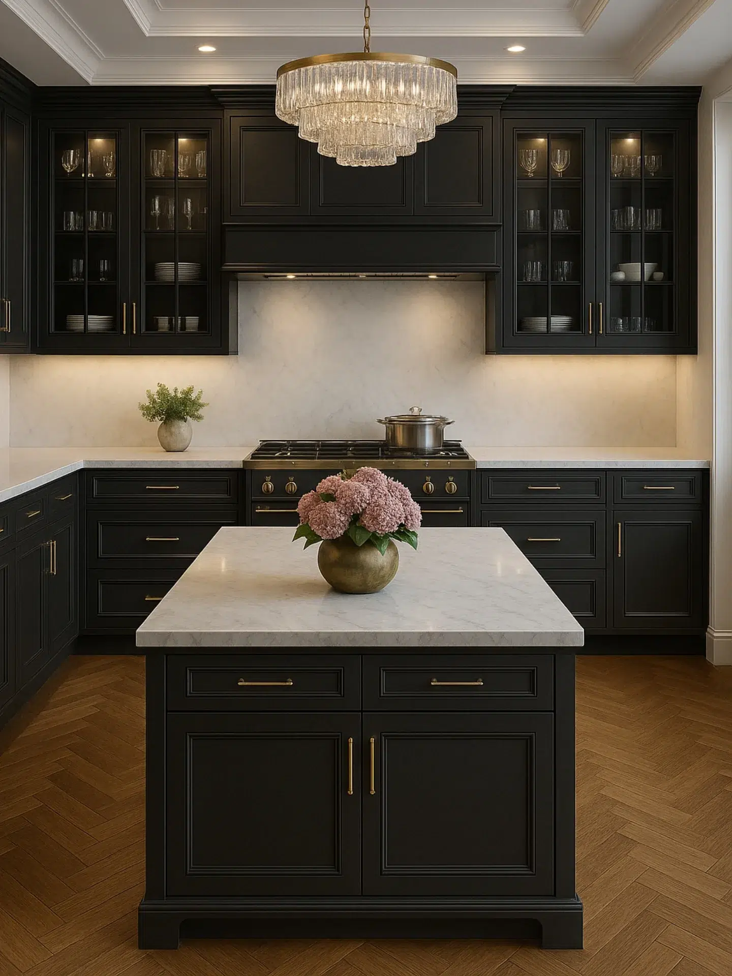 15. Black and White Mosaic Backsplash with Vintage Brass Fixtures