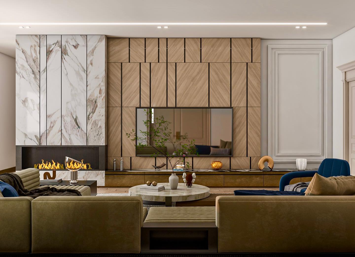 16. a Symphony Of Succulents and Geometric Frames Beneath the Television