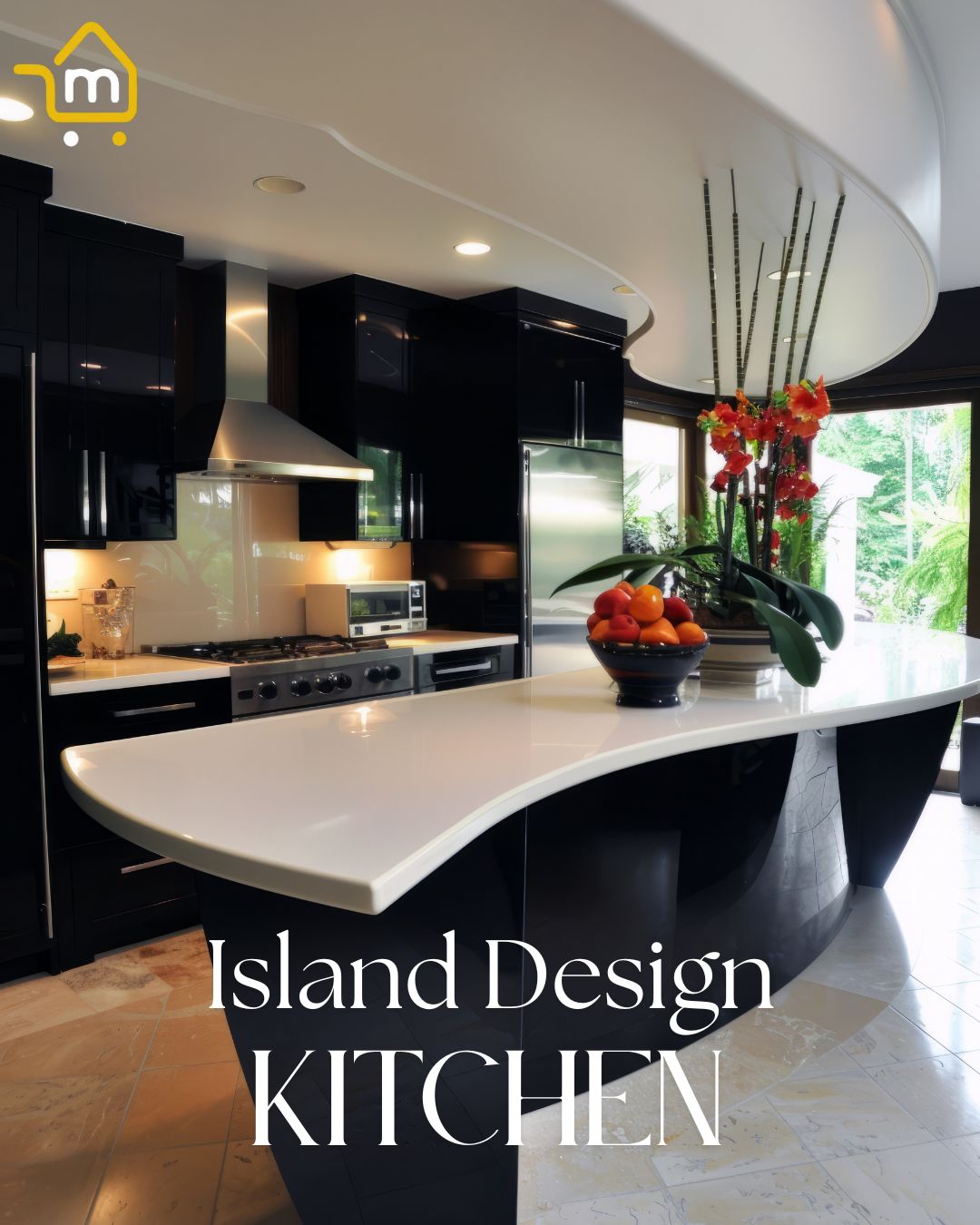 16. Sleek Monochrome Lines with Geometric Tiles and Vintage Stools