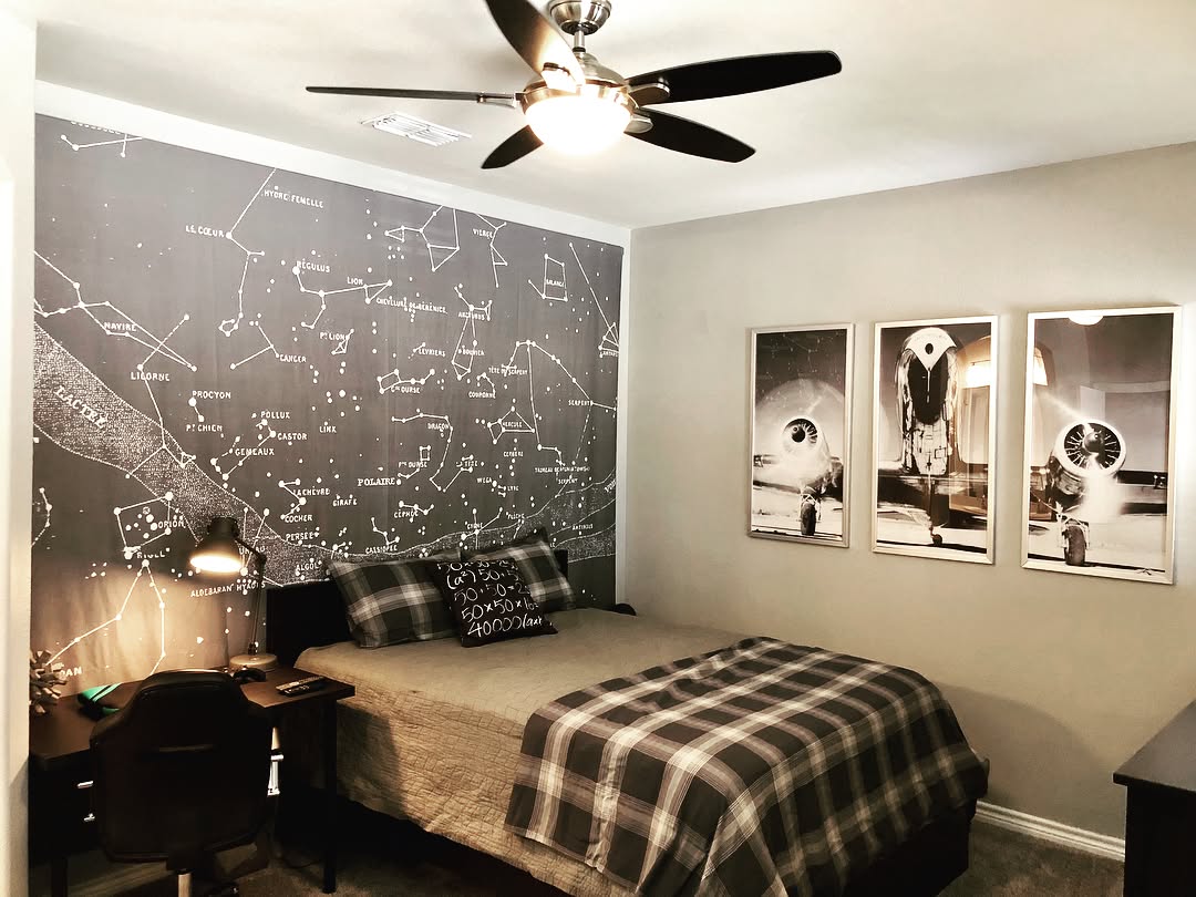 21. Moonlit Skateboard Wall and Cozy Nook: a Teen's Dream Bedroom