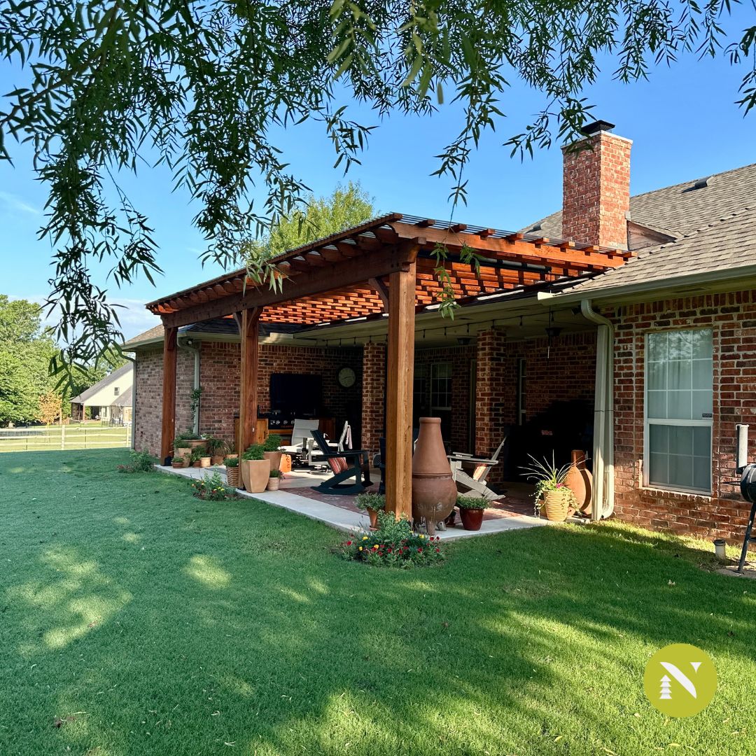 12. Treetop Canopy Pavilion with Diagonal Lattice and Stone Mosaic Floor