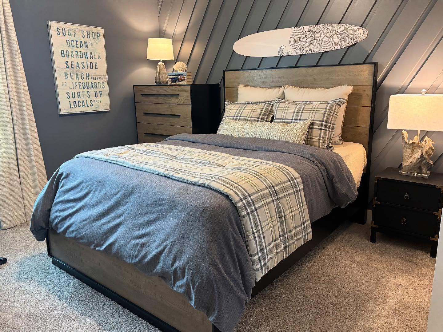 32. a Skateboard-deck Ceiling with Graffiti Wall and Neon Accents