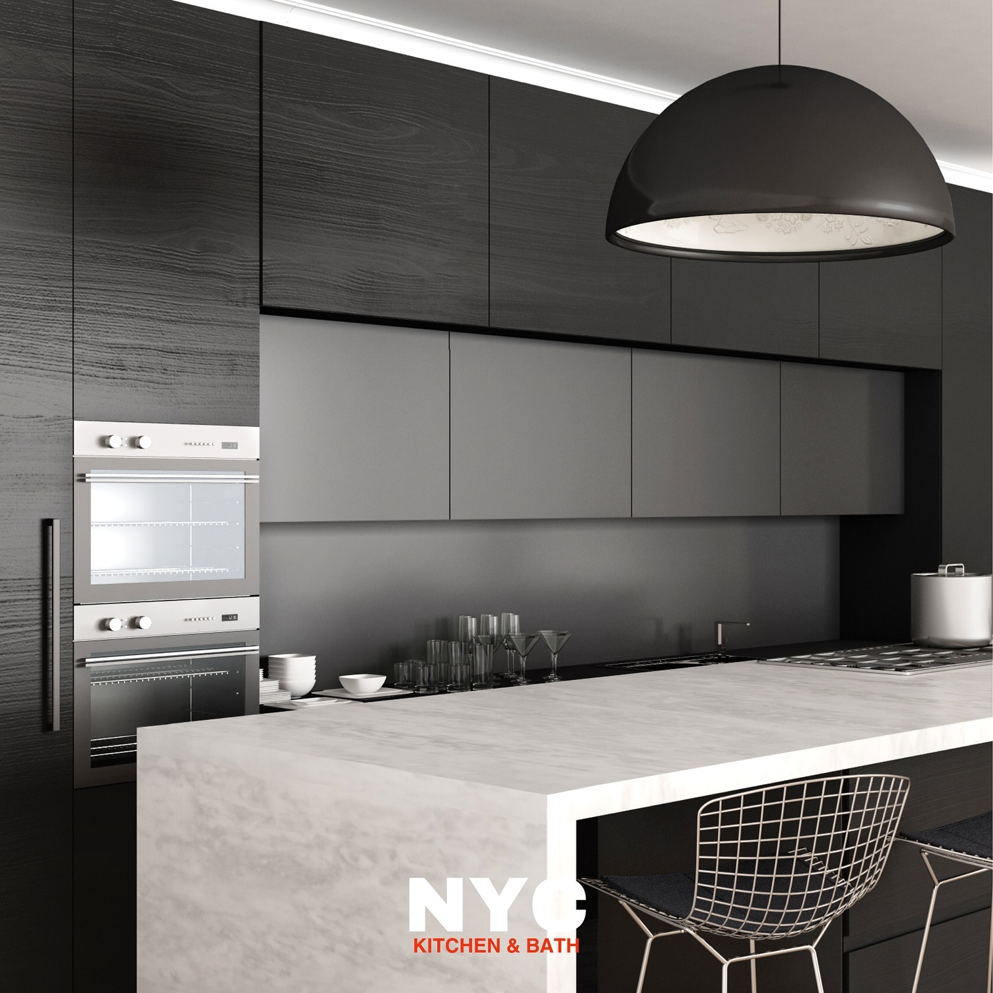 32. Glossy Black Cabinets Meet Matte White Countertops In a Dance Of Contrasts