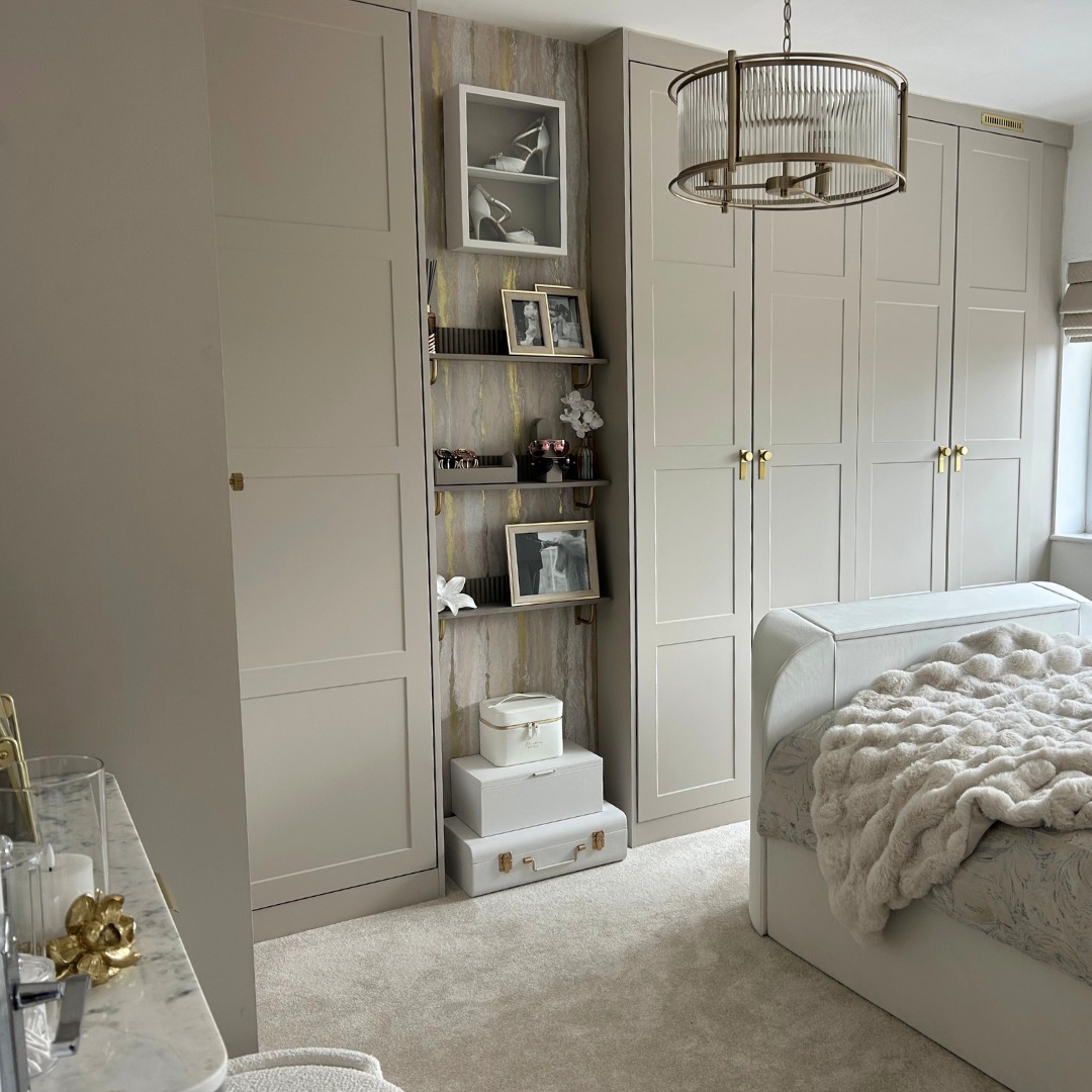 14. the Asymmetrical Alcove with Geometric Mirror and Vintage Brass Handles