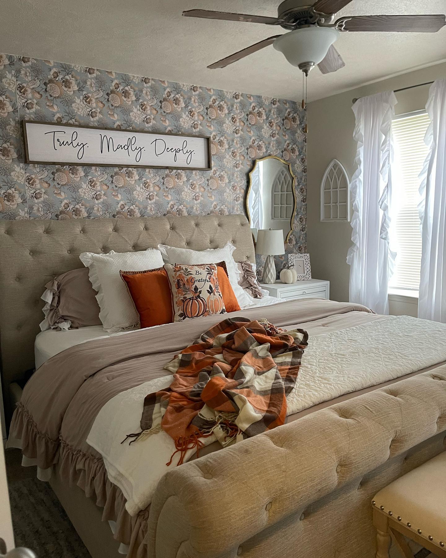 28. Wildflower Meadow Canopy Bed with Vintage Trunk Nightstand