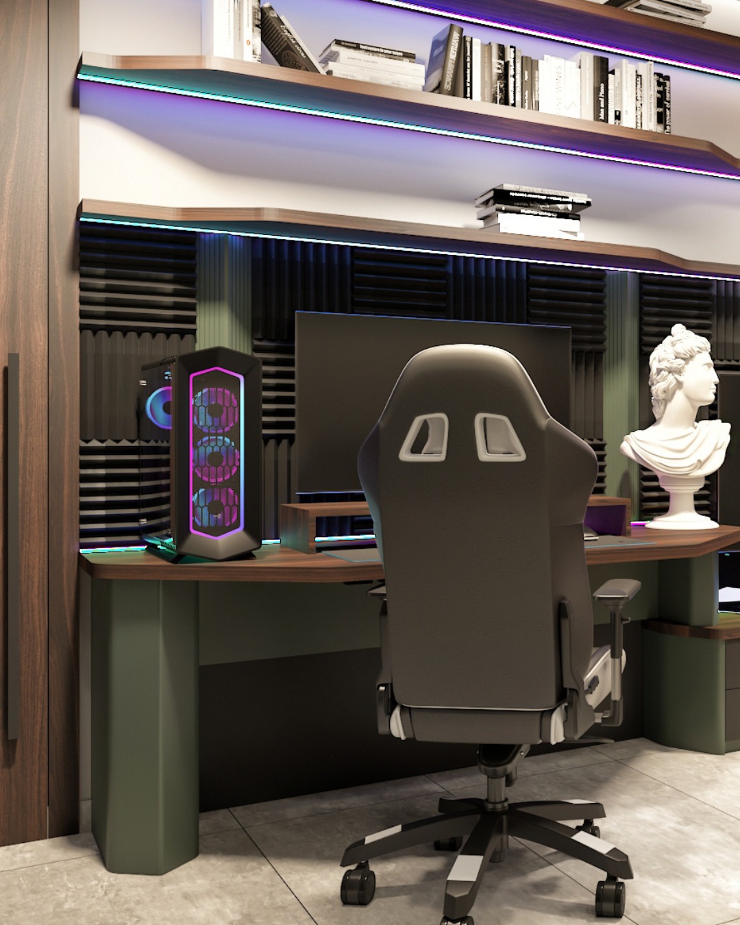 24. Neon Circuit Board Labyrinth Gaming Room Setup