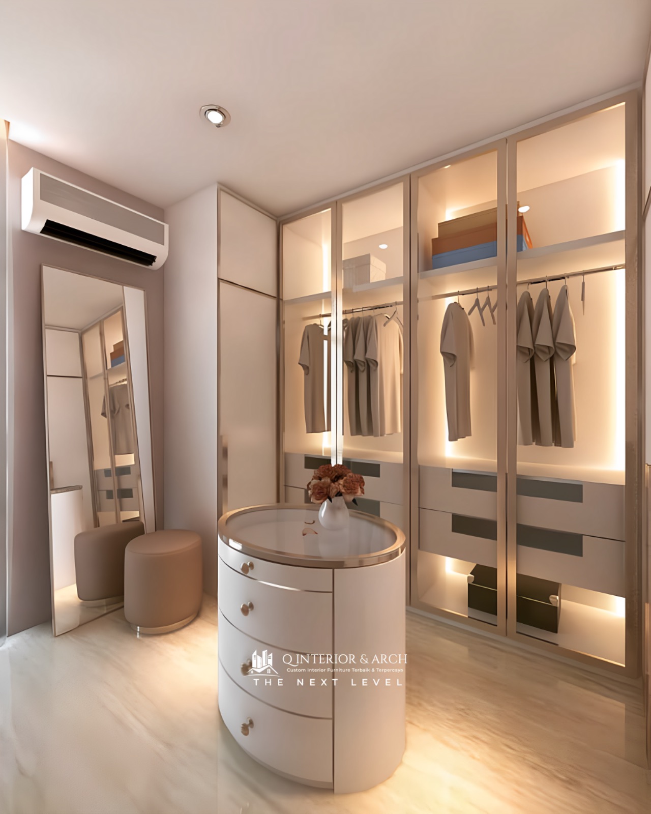 3. Moonlit Symphony Of Storage: a Walk-in Wardrobe with Circular Skylight and Floating Shelves