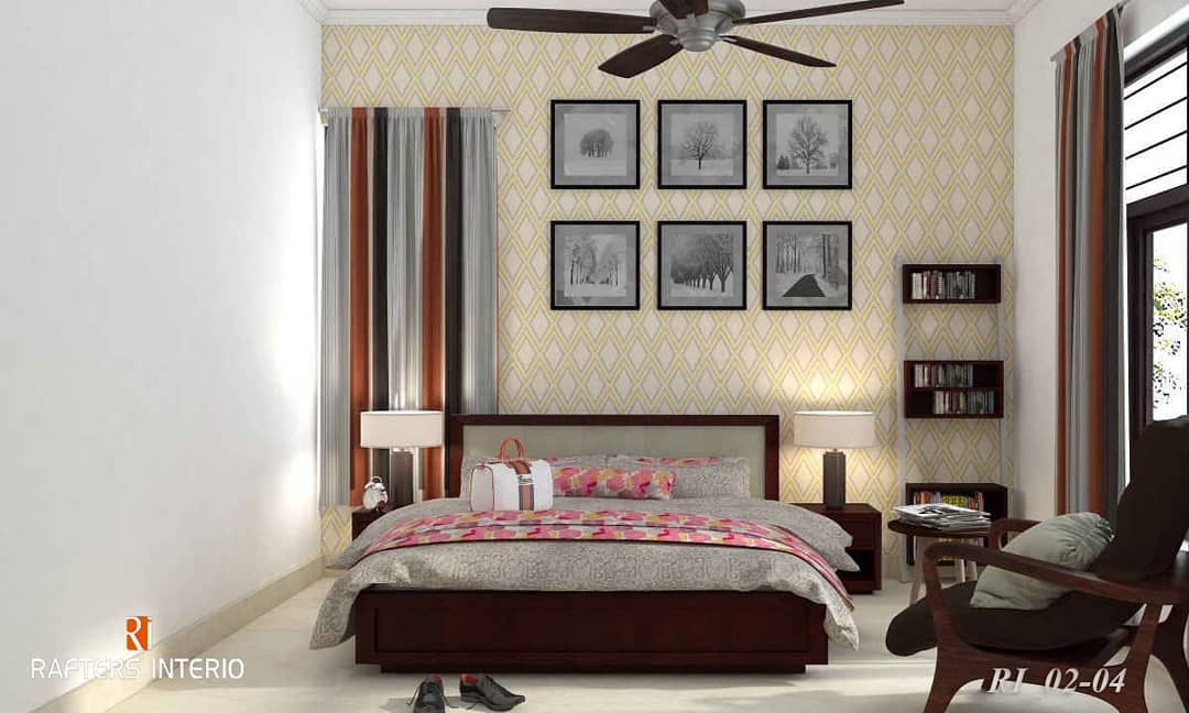 34. the Moonlit Whisper Of a Geometric Canopy Bed with Indigo Accents