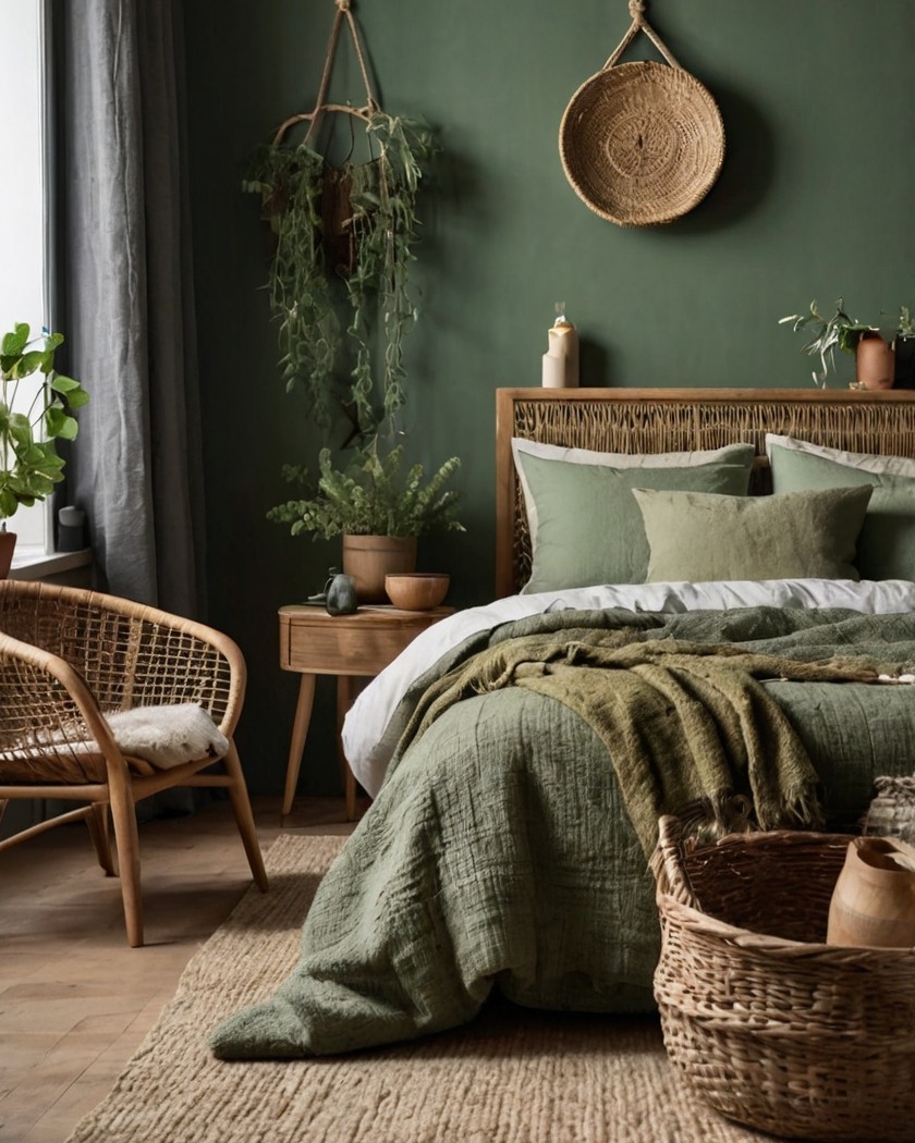 14. Sage Green Canopy Bed with Macrame Dreamcatcher Accents