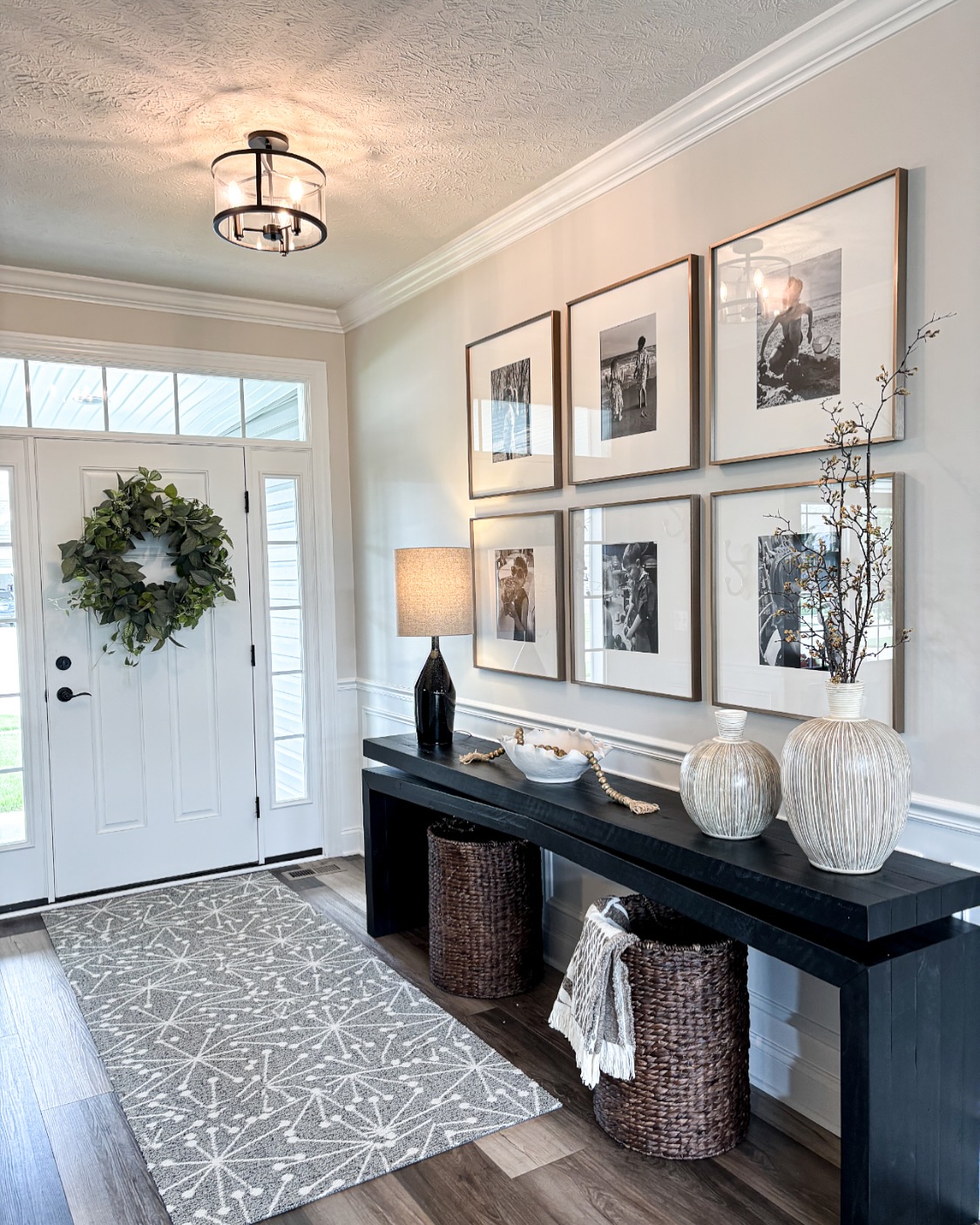 15. Velvet-covered Console with Antique Gold Mirror Reflects Timeless Elegance