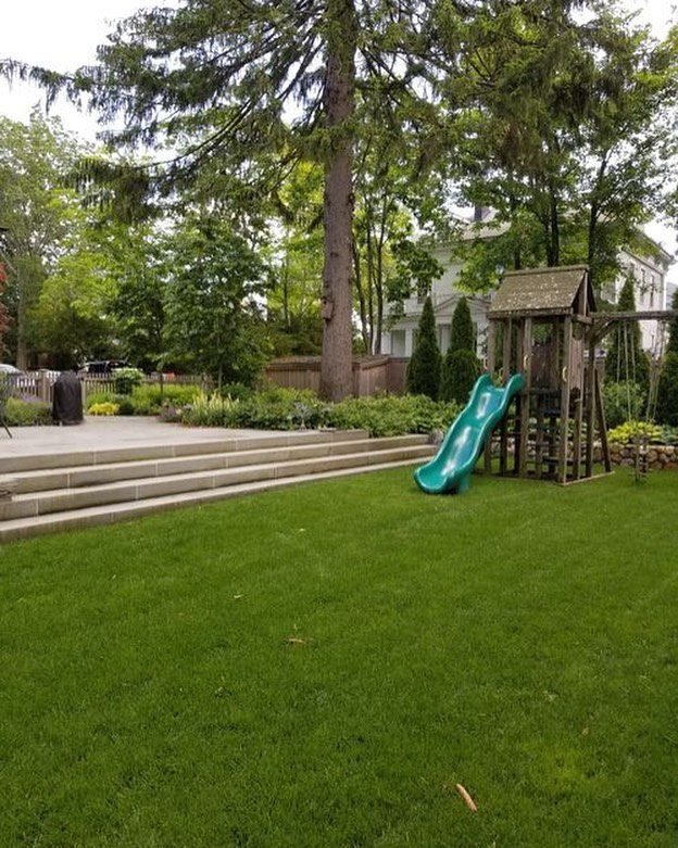26. Vibrant Blue Slide Meets Rustic Wooden Swing In a Sun-dappled Backyard