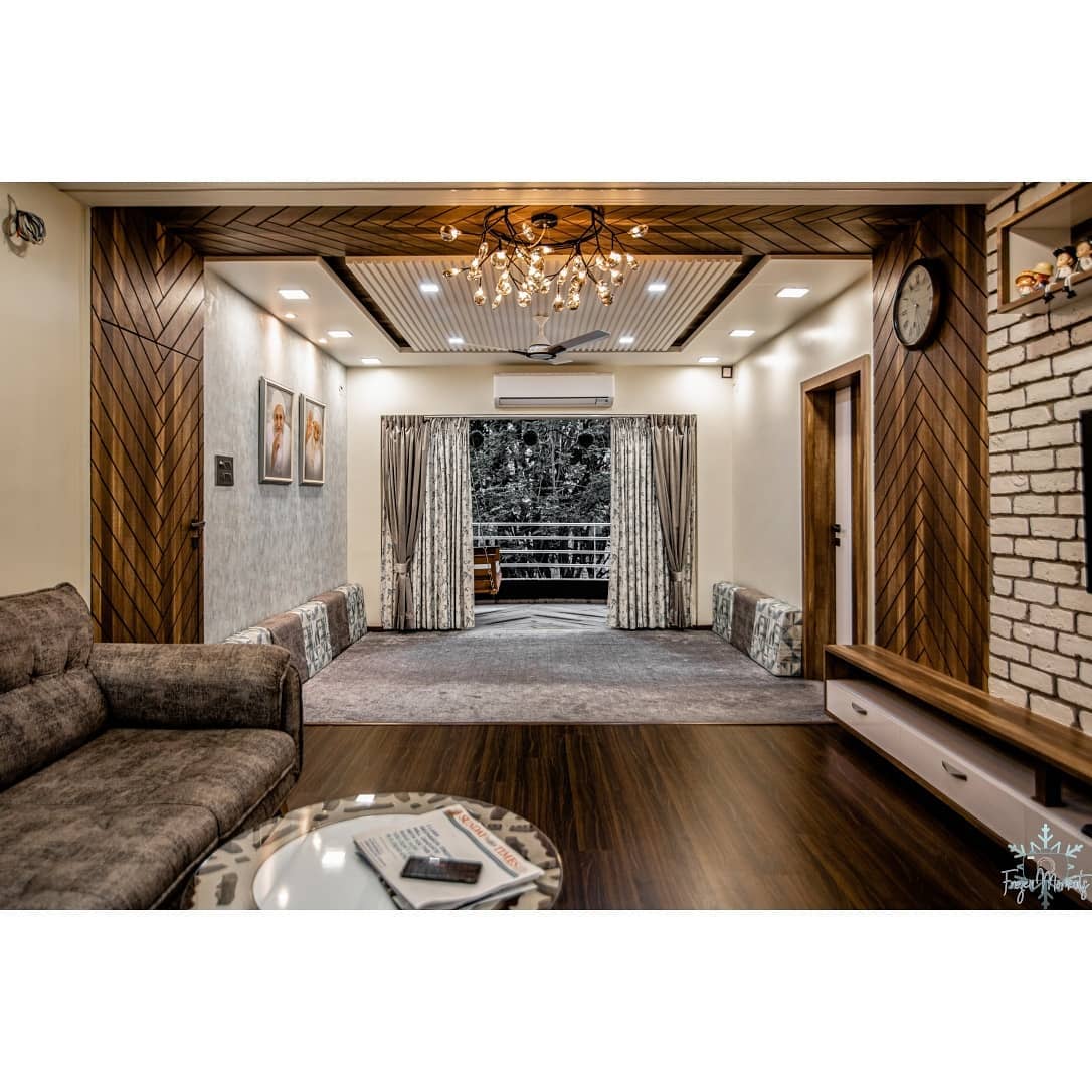 8. Rectangular Haven with Dual Sofas and Geometric Rug Symphony