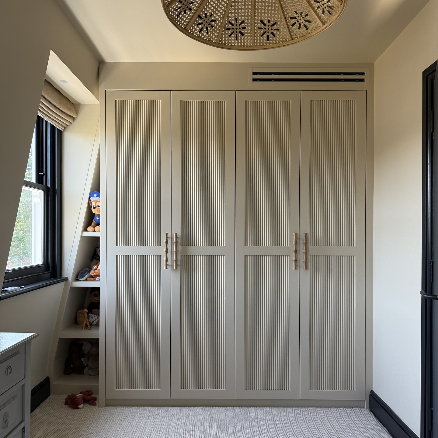 31. Moonlit Forest Green Wardrobe with Geometric Brass Handles