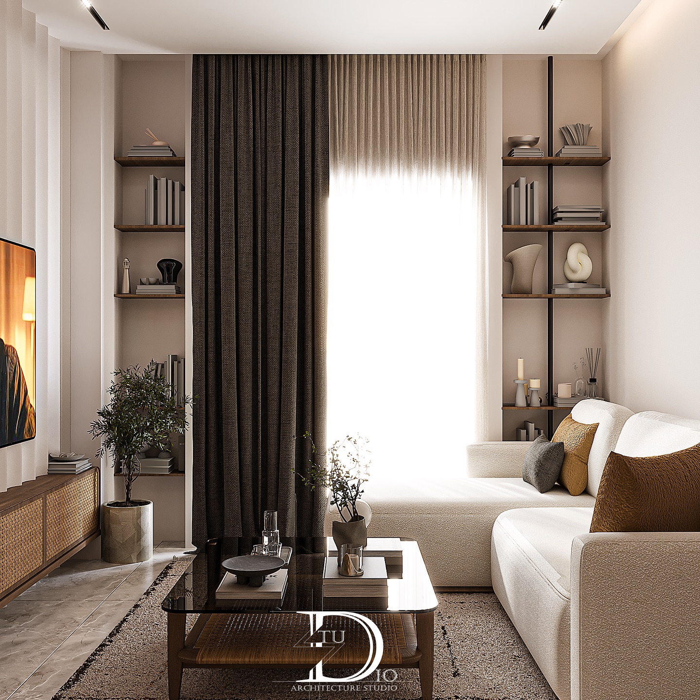 14. Velvet Plum Sofa with Gold Accent Pillows In a Cozy Corner Nook