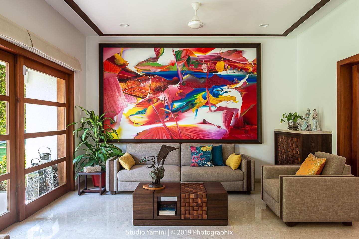 20. the Sunlit Alcove with a Floating Bench and Geometric Rug