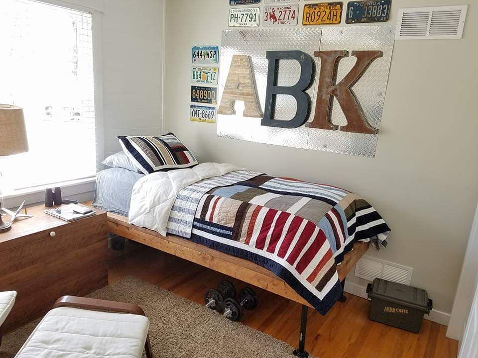 14. Neon Skateboarder's Haven: Graffiti Wall and Skateboard Shelves