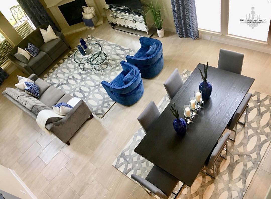 36. the Crimson Armchair and Geometric Rug Dining Nook