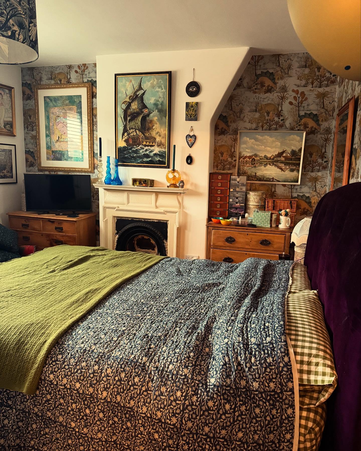 2. Woven Willow Canopy and Mossy Green Quilt Cottagecore Retreat