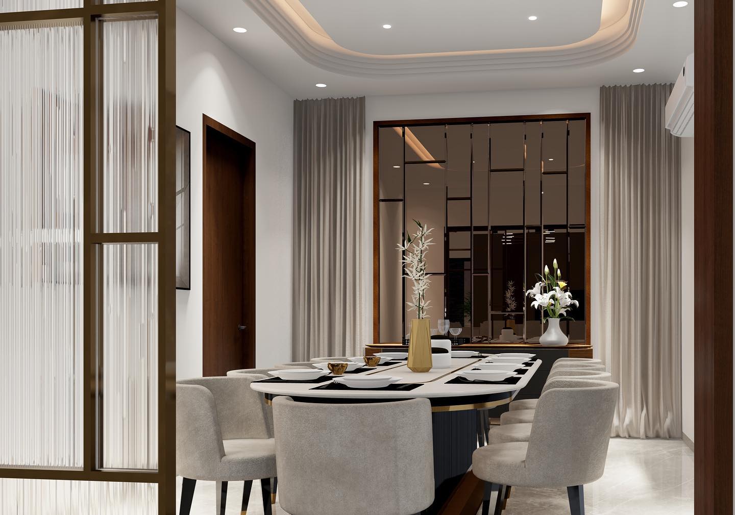 9. Iridescent Ovals Reflecting Geometric Shadows on a Sleek White Wall