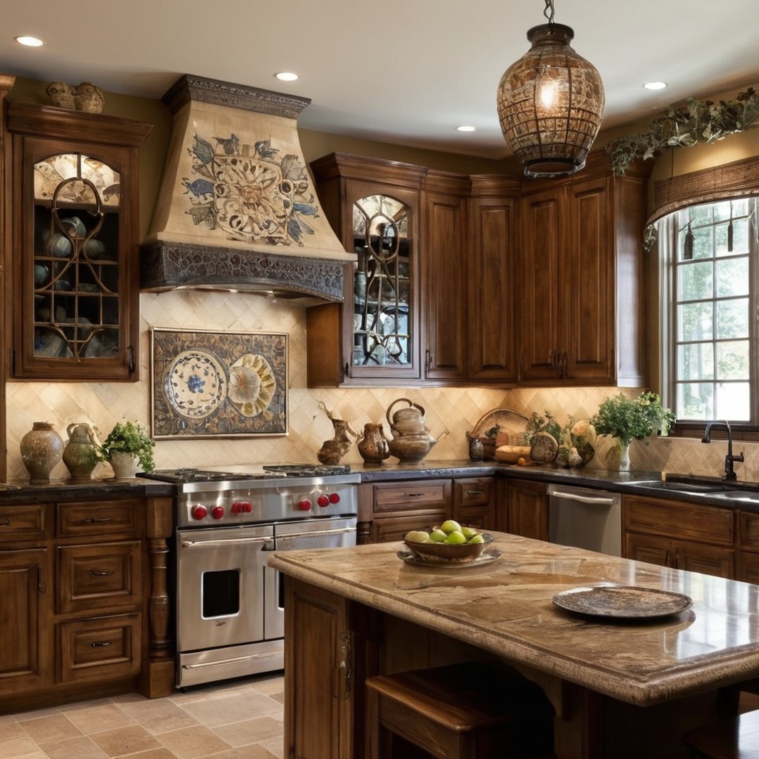 18. a Cascade Of Ceramics and Greenery Over Espresso Cabinets