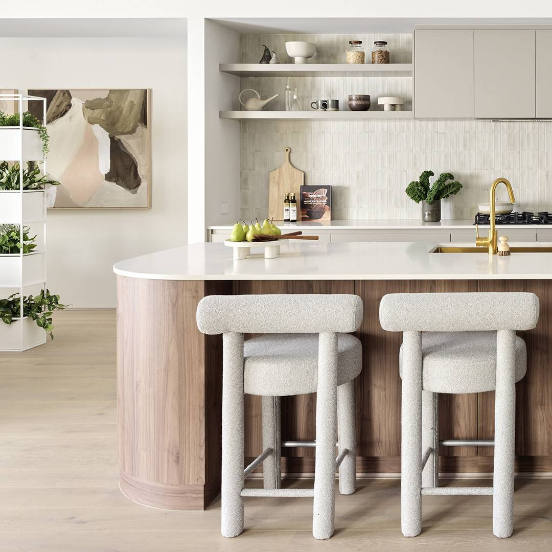 25. the Fusion Of Industrial Steel and Warm Wood Tones on a Rectangular Island