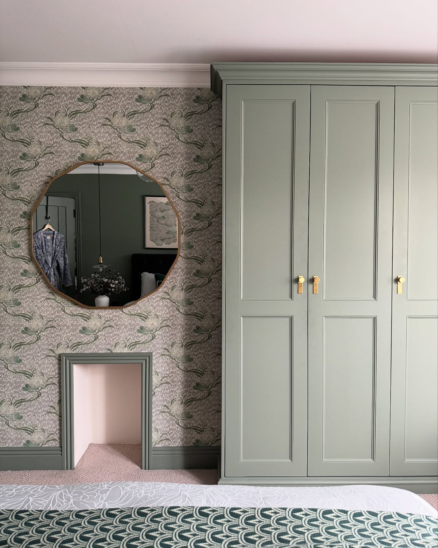 29. Midnight Blue Velvet Panels and Geometric Shelving: a Wardrobe Reimagined