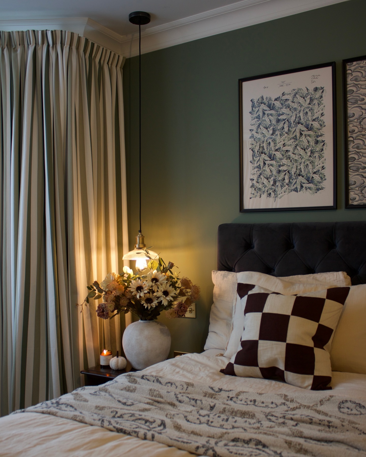 19. Sage Green Canopy Bed with Macrame Dreamcatcher Accent