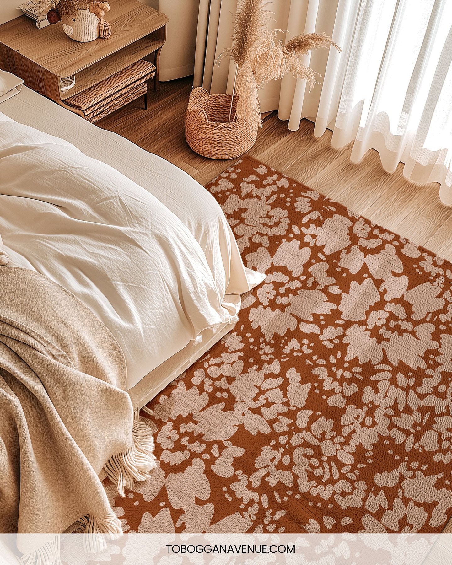 23. Cobalt Blue Waves on Cream: a Bedroom Rug with Oceanic Vibes