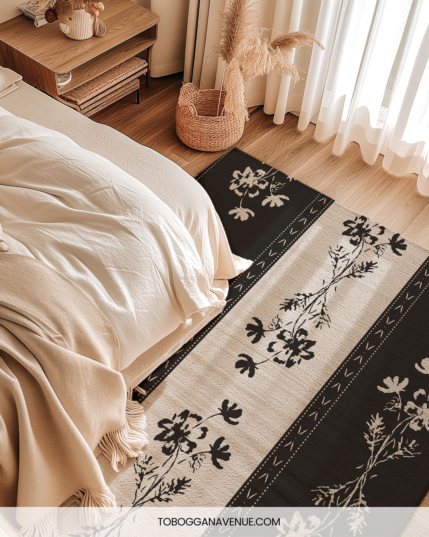 2. Moonlit Waves: a Bedroom Rug with Oceanic Curves and Starry Highlights