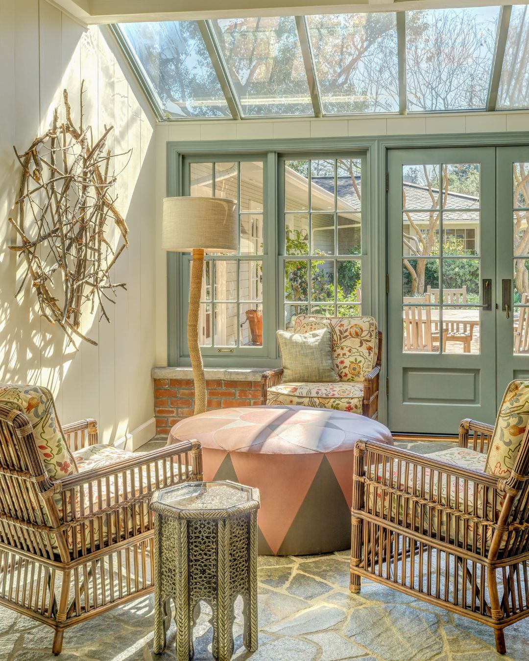 10. Sun-dappled Serenity with a Lattice Wall and Wicker Charm