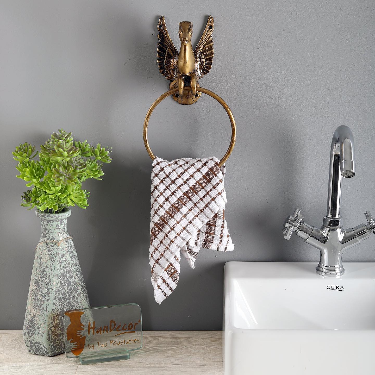 1. Moonlit Bamboo Crescent: a Hand Towel Holder with Nature's Elegance