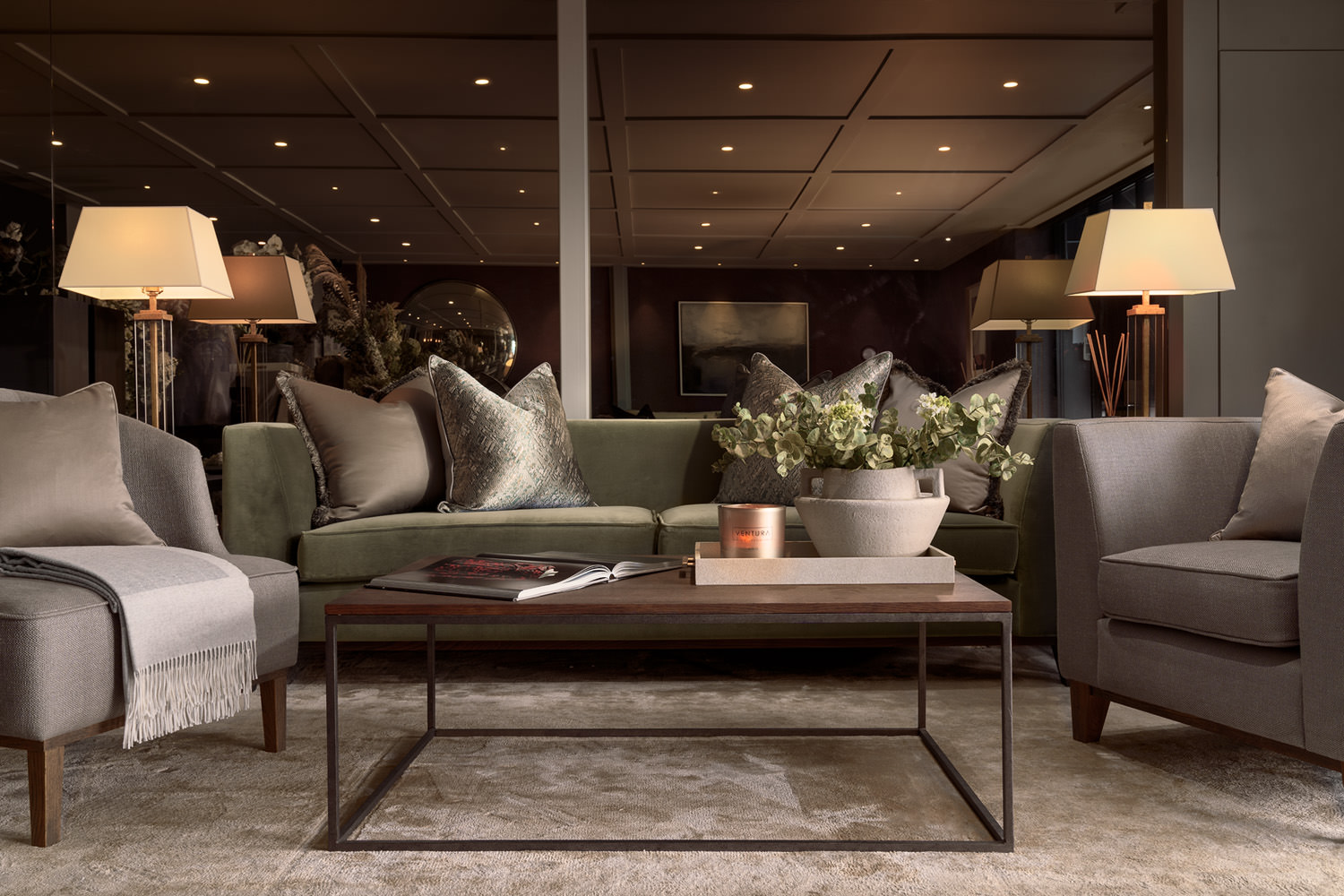 11. Curved Sofa Embracing Geometric Coffee Table In Sunlit Rectangle Room