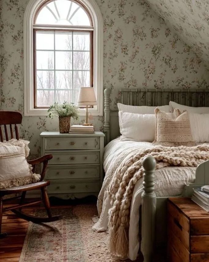 25. Moonlit Moss and Lace Canopy Over Vintage Iron Bed