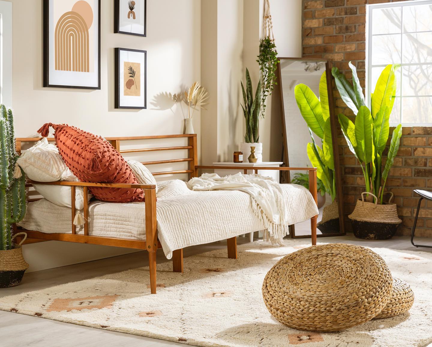 14. the Verdant Canopy Daybed with Moss Green Accents and Geometric Wall Art