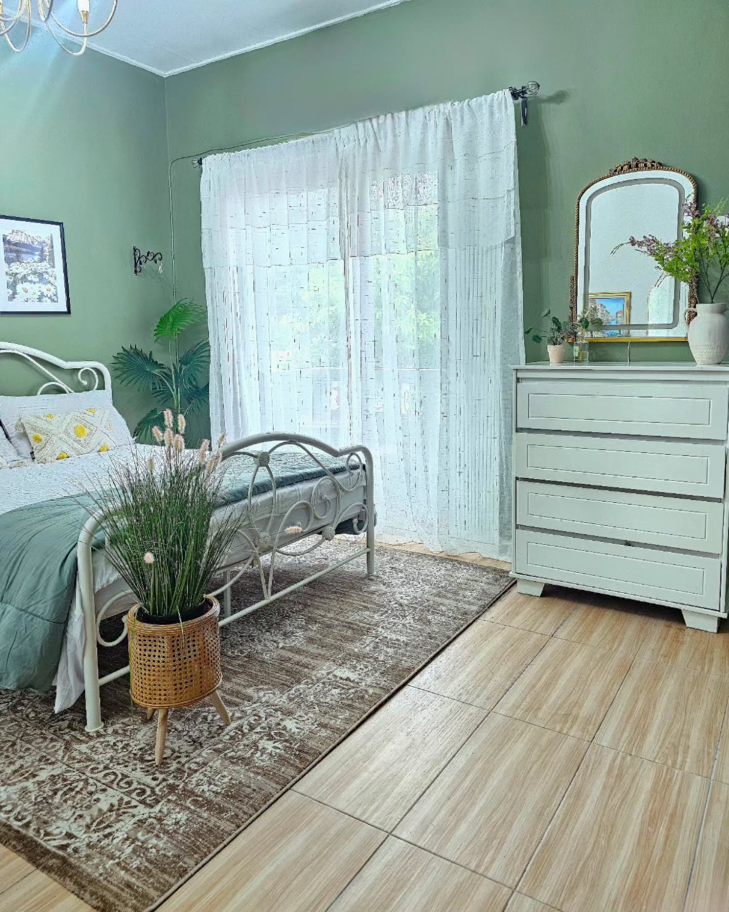 10. Sage Green Walls Meet Macrame Magic In Bohemian Retreat