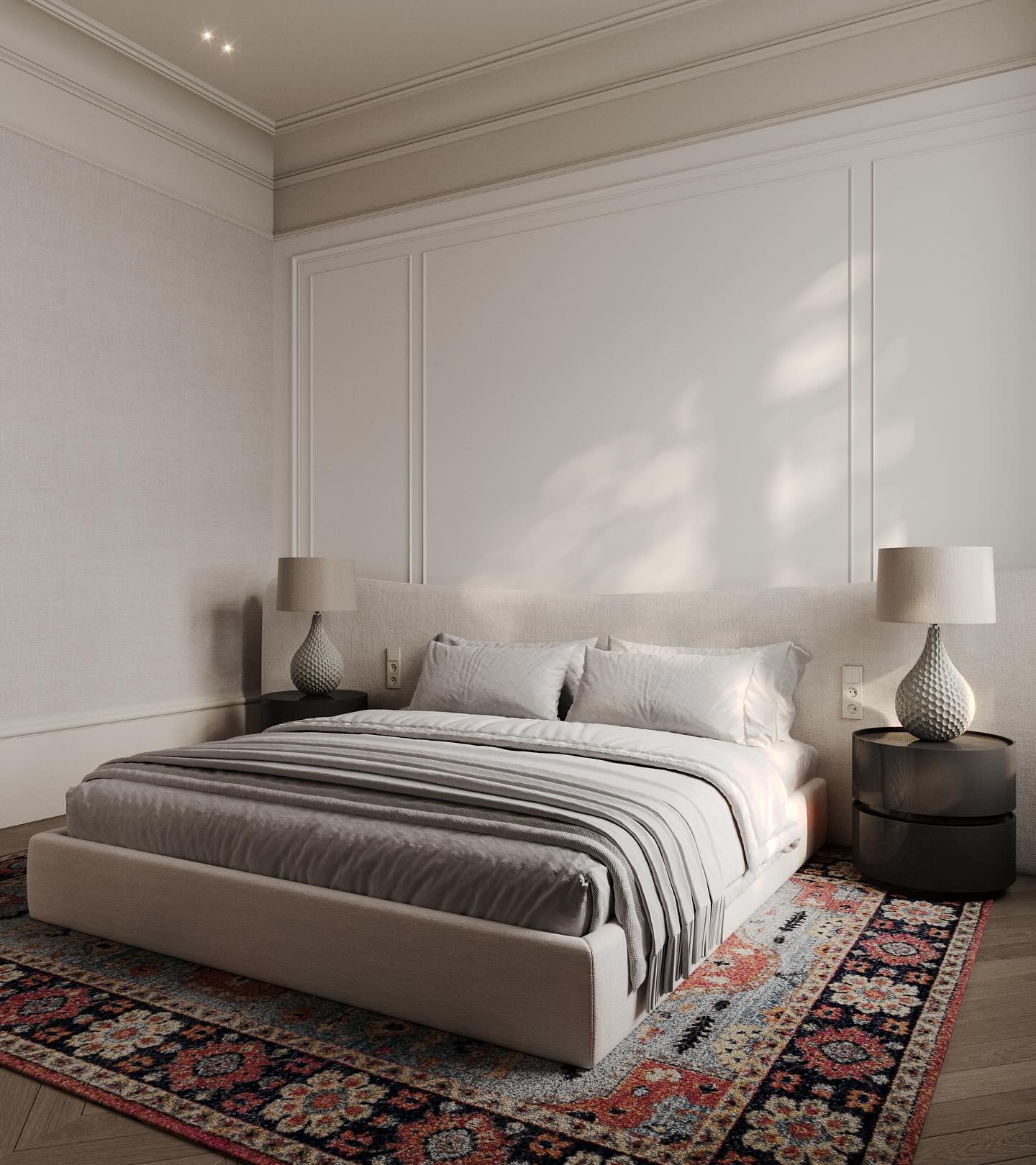 2. Moonlit Indigo Accents on a Floating Bed Frame